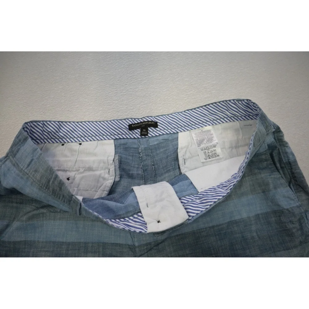 Banana Republic Casual Shorts Men 36 Blue Excellent Striped Cotton Flat‎ Front